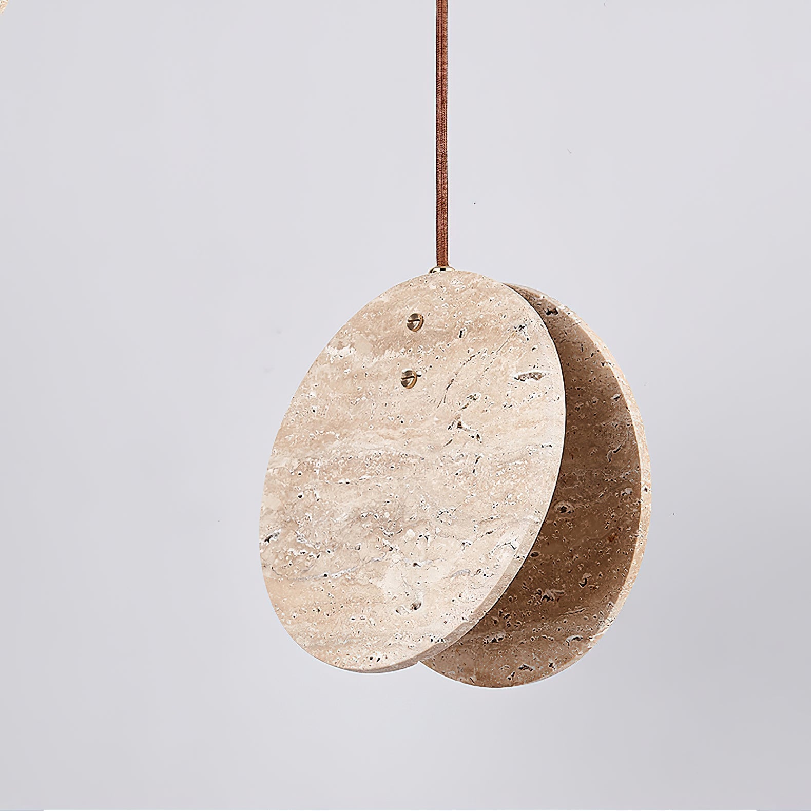 Modern Yellow Travertine Stone Disc Pendant Light Minimalist Circular Hanging Lamp