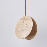 Modern Yellow Travertine Stone Disc Pendant Light Minimalist Circular Hanging Lamp