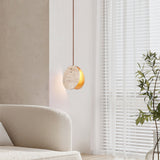 Modern Yellow Travertine Stone Disc Pendant Light Minimalist Circular Hanging Lamp