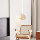Modern Yellow Travertine Stone Disc Pendant Light Minimalist Circular Hanging Lamp