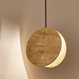Modern Yellow Travertine Stone Disc Pendant Light Minimalist Circular Hanging Lamp