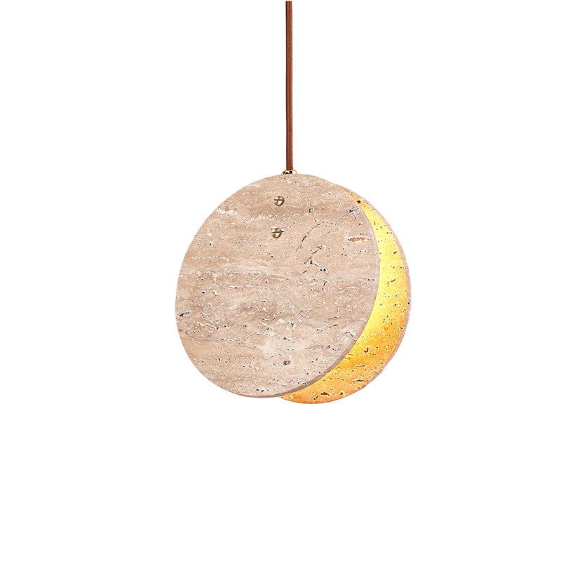 Modern Yellow Travertine Stone Disc Pendant Light Minimalist Circular Hanging Lamp