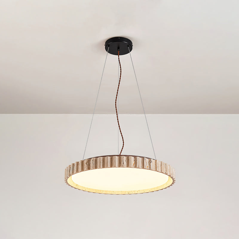 Modern Yellow Travertine Stone LED Pendant Light Grove Circle Ceiling Hanging Lamp for Kitchen
