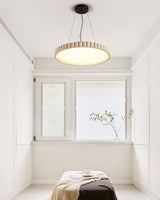 Modern Yellow Travertine Stone LED Pendant Light Grove Circle Ceiling Hanging Lamp for Kitchen
