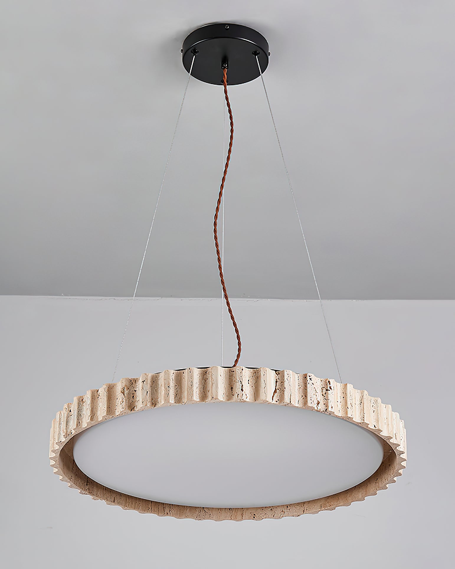 Modern Yellow Travertine Stone LED Pendant Light Grove Circle Ceiling Hanging Lamp for Kitchen