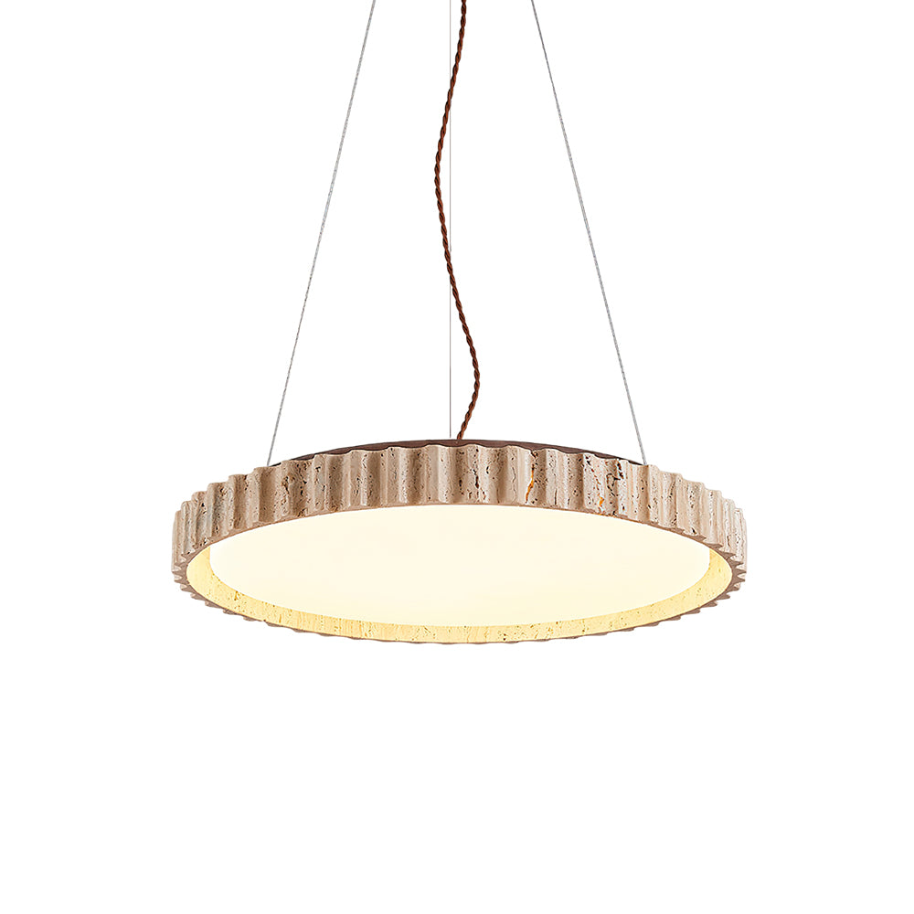 Modern Yellow Travertine Stone LED Pendant Light Grove Circle Ceiling Hanging Lamp for Kitchen