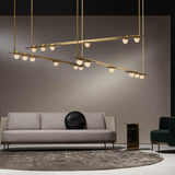 Modulo Modern Linear LED Chandelier Horizontal Geometric Pendant Light Gold Finish