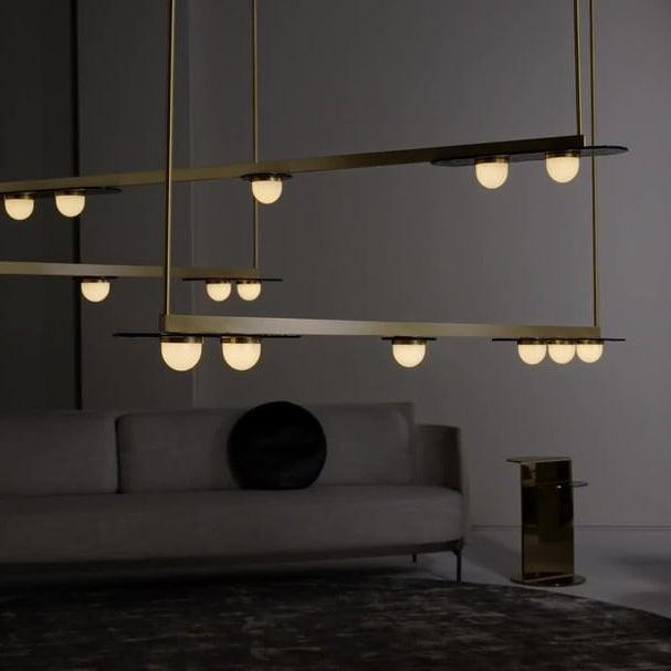 Modulo Modern Linear LED Chandelier Horizontal Geometric Pendant Light Gold Finish