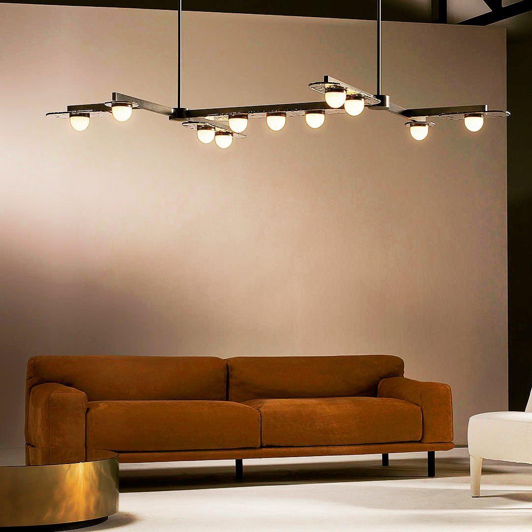 Modulo Modern Linear LED Chandelier Horizontal Geometric Pendant Light Gold Finish