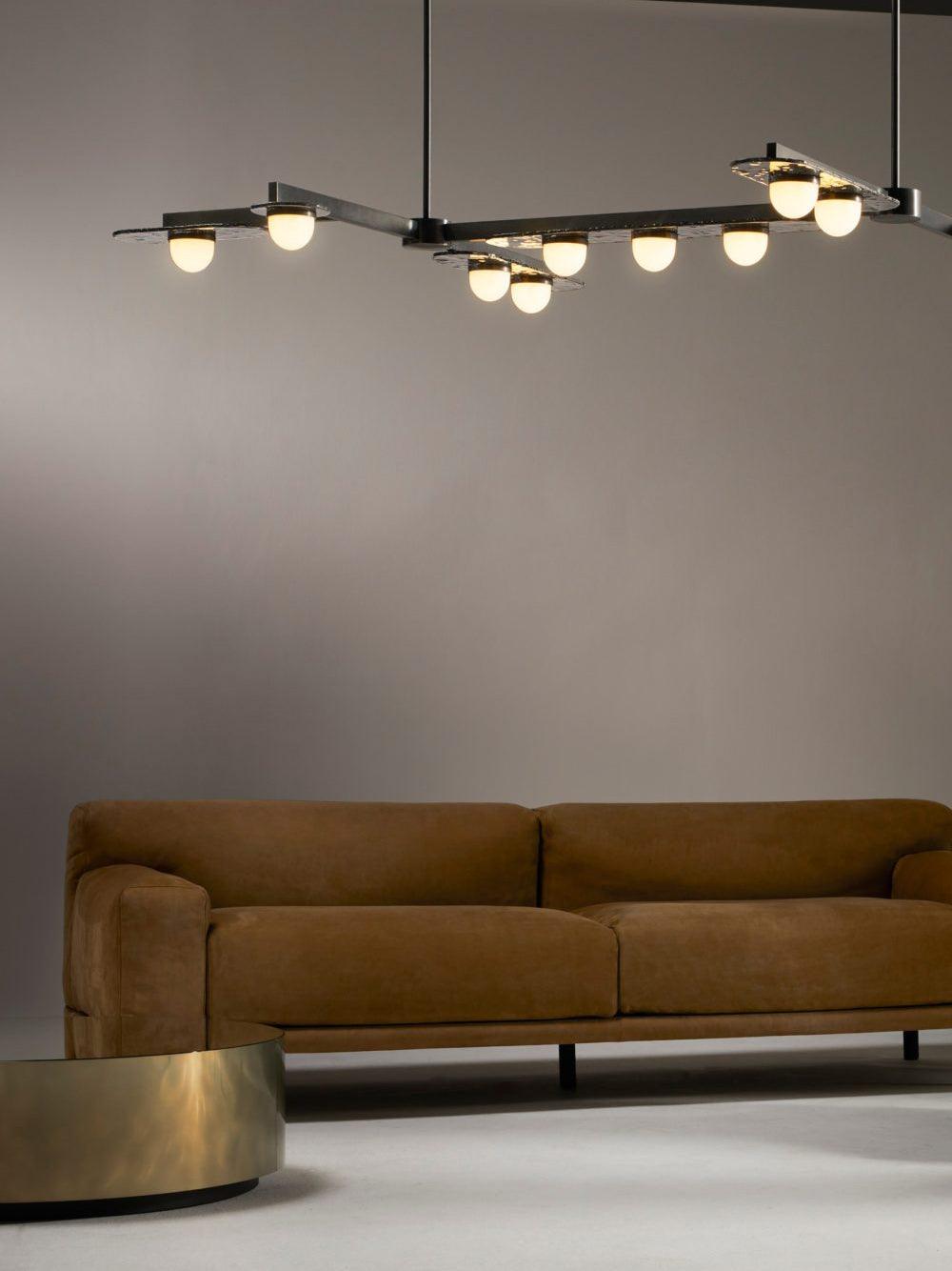 Modulo Modern Linear LED Chandelier Horizontal Geometric Pendant Light Gold Finish