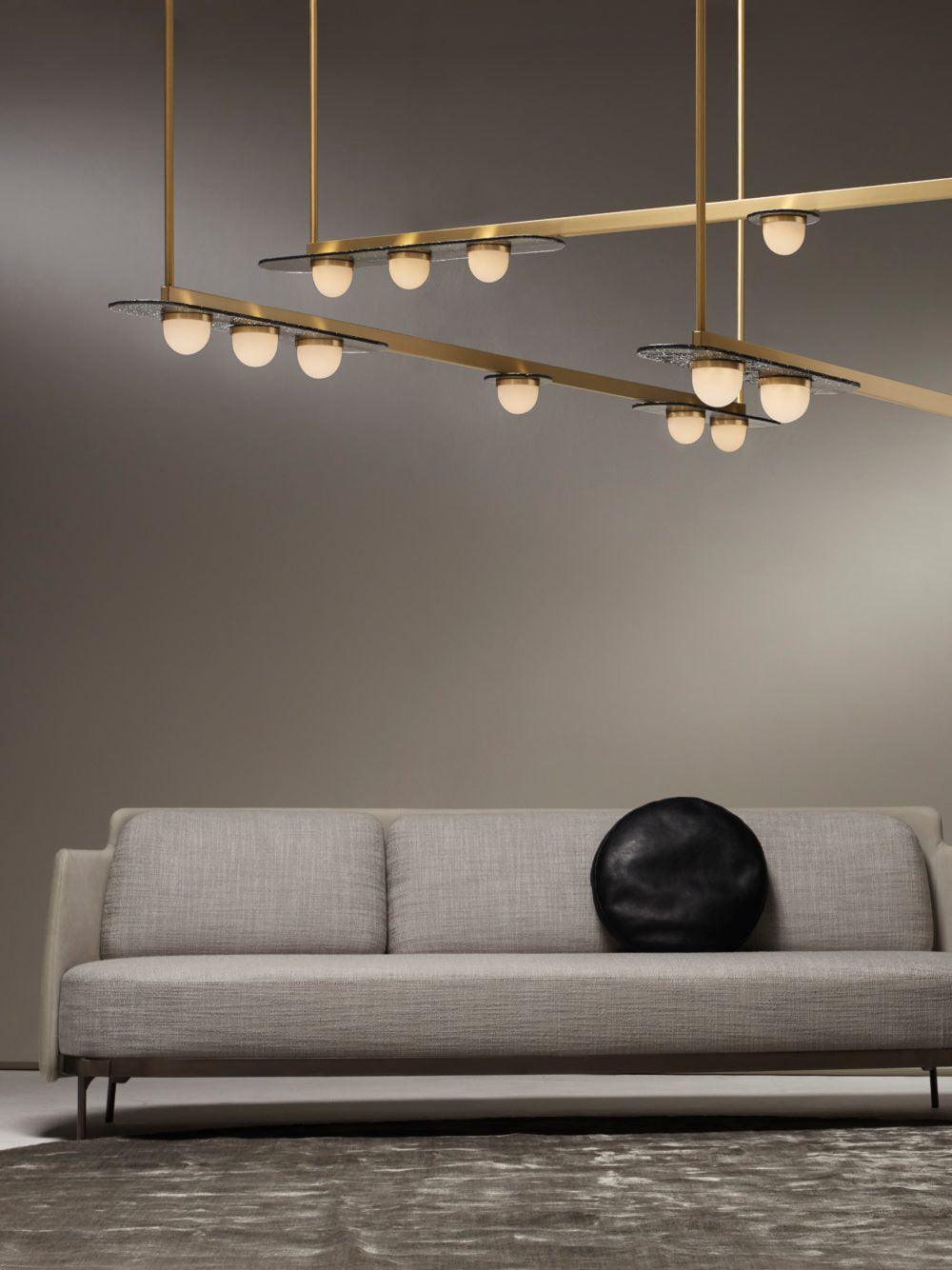 Modulo Modern Linear LED Chandelier Horizontal Geometric Pendant Light Gold Finish