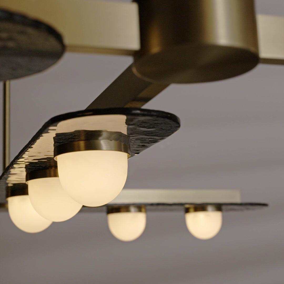 Modulo Modern Linear LED Chandelier Horizontal Geometric Pendant Light Gold Finish