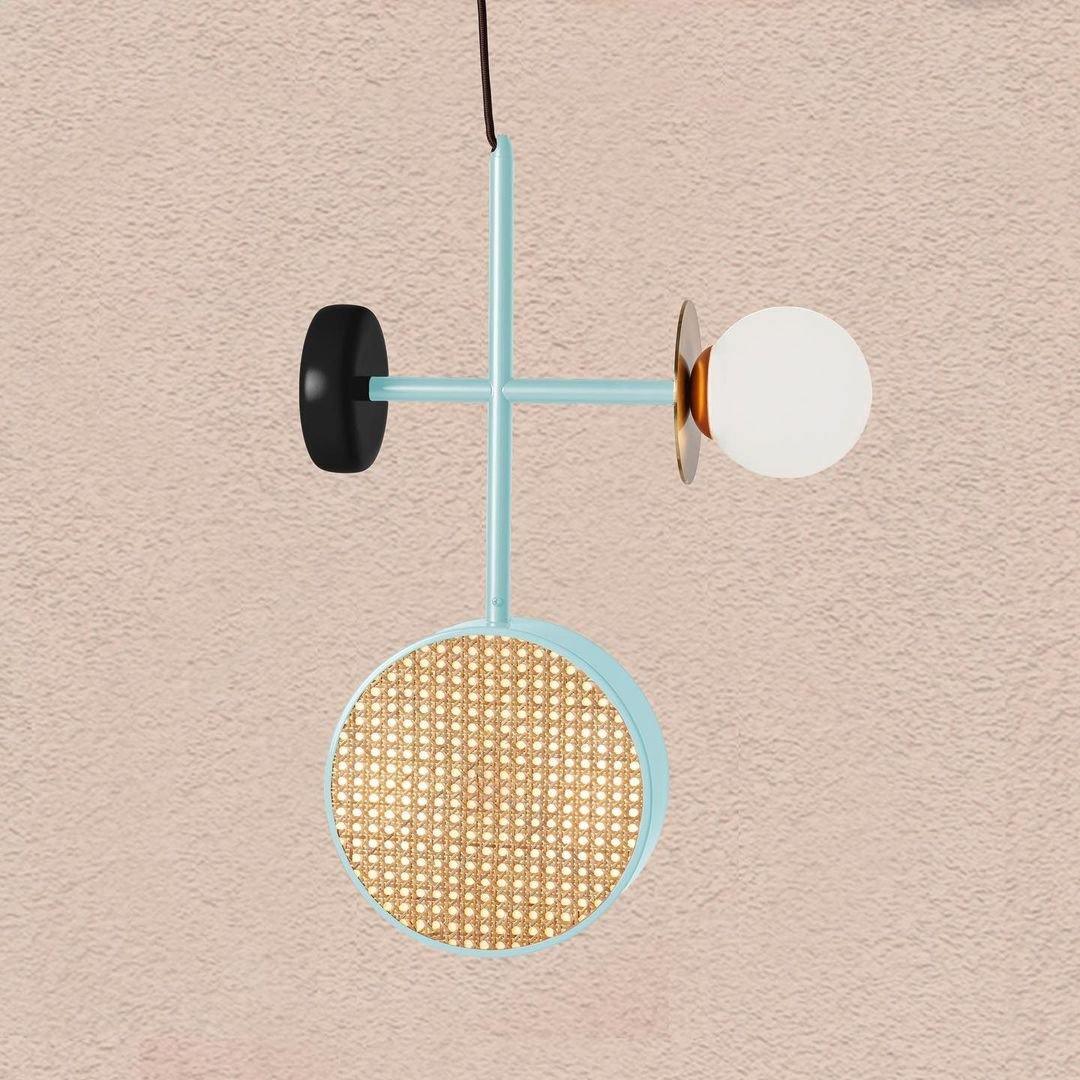 Monaco Modern Abstract Sculptural Pendant Light with Rattan and Glass Spheres