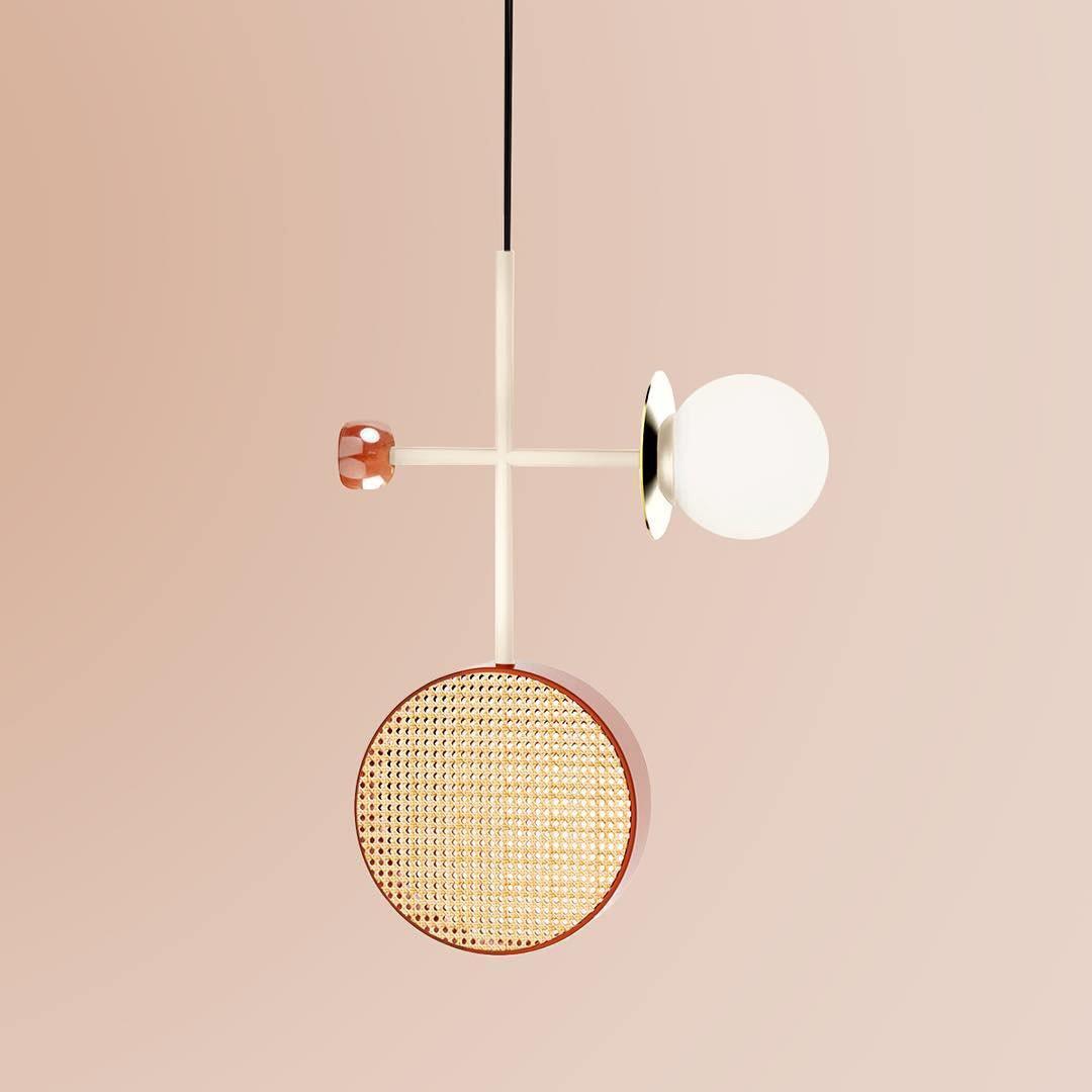 Monaco Modern Abstract Sculptural Pendant Light with Rattan and Glass Spheres