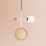 Monaco Modern Abstract Sculptural Pendant Light with Rattan and Glass Spheres