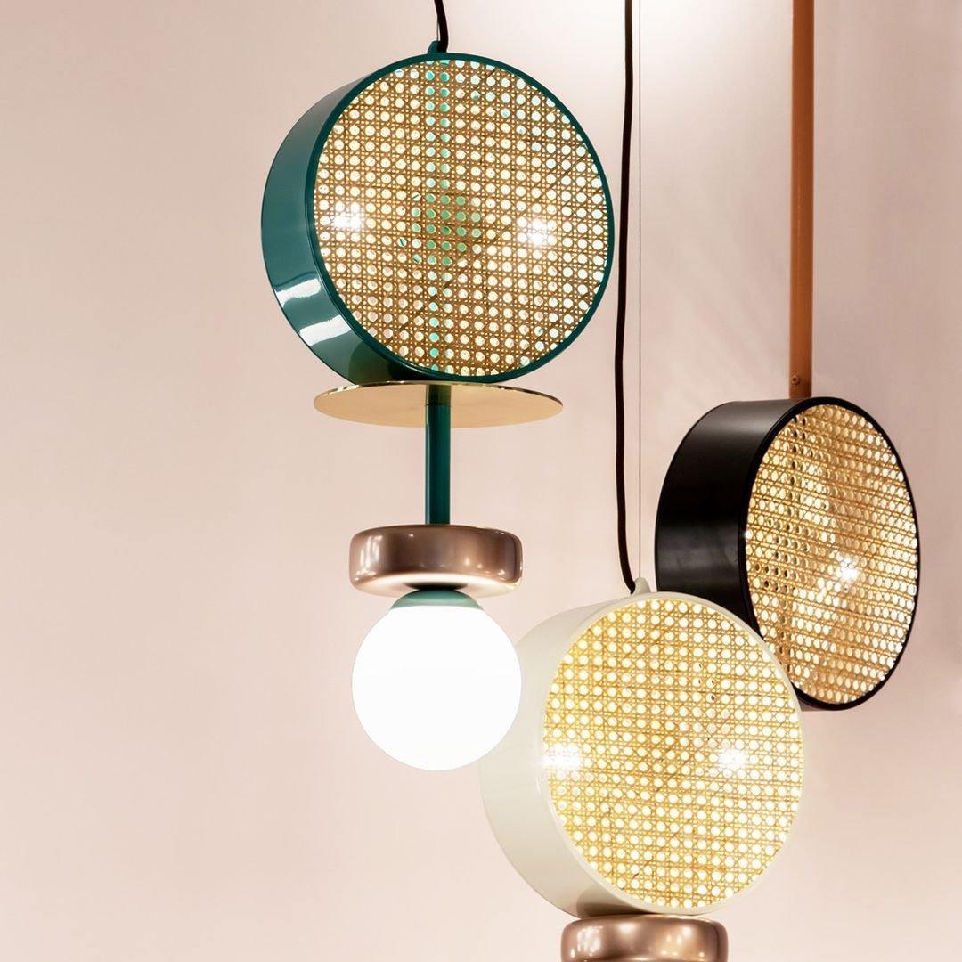 Monaco Modern Abstract Sculptural Pendant Light with Rattan and Glass Spheres