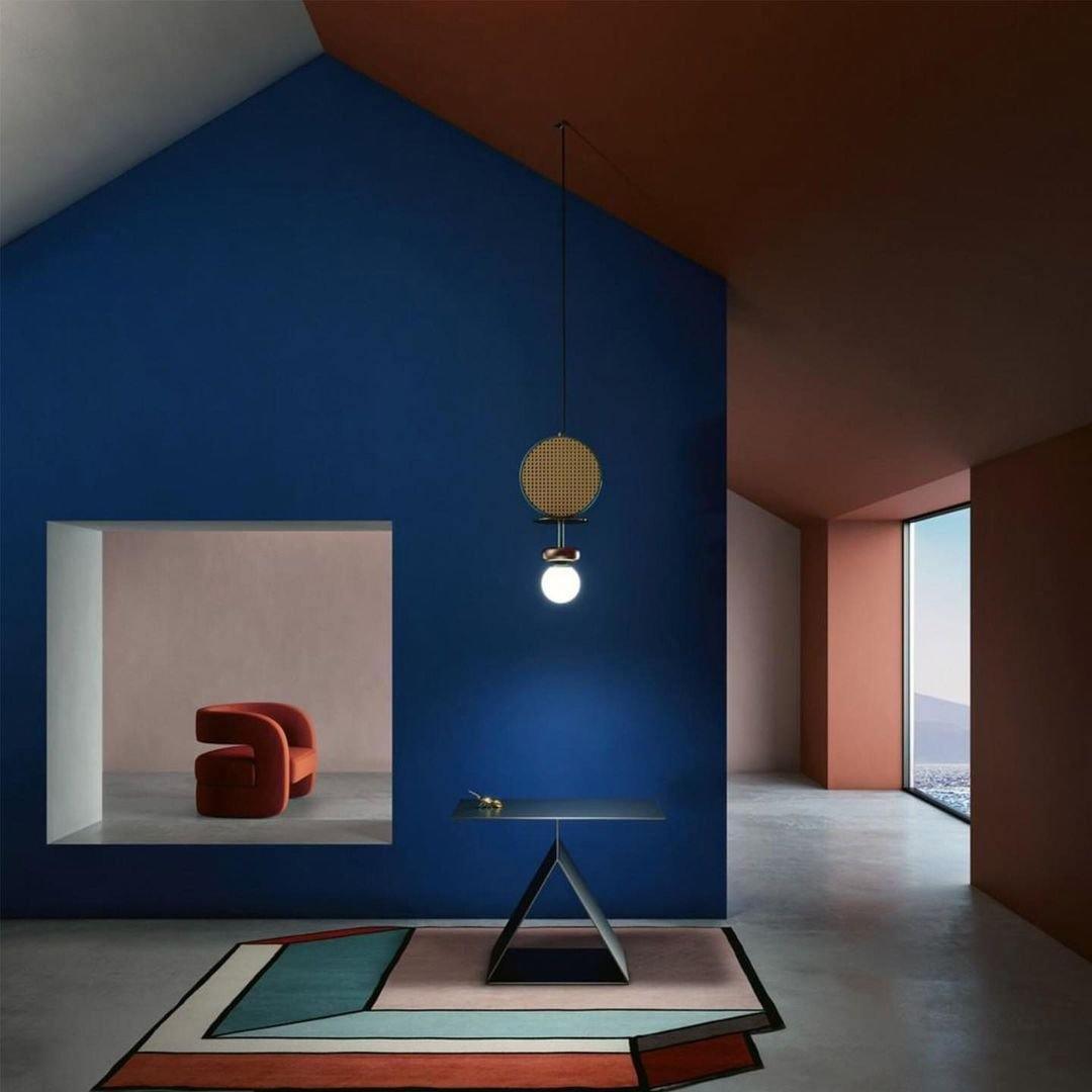 Monaco Modern Abstract Sculptural Pendant Light with Rattan and Glass Spheres