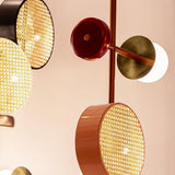 Monaco Modern Abstract Sculptural Pendant Light with Rattan and Glass Spheres