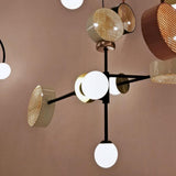 Monaco Modern Abstract Sculptural Pendant Light with Rattan and Glass Spheres