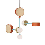 Monaco Modern Abstract Sculptural Pendant Light with Rattan and Glass Spheres