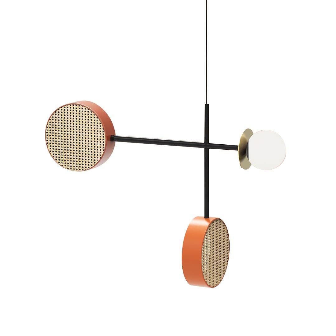 Monaco Modern Abstract Sculptural Pendant Light with Rattan and Glass Spheres