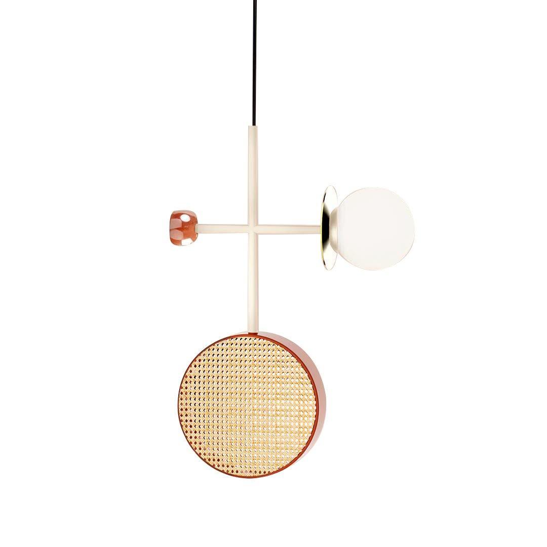 Monaco Modern Abstract Sculptural Pendant Light with Rattan and Glass Spheres