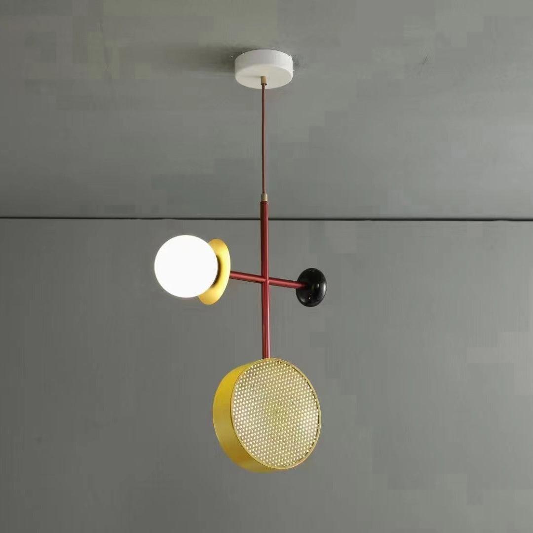 Monaco Modern Abstract Sculptural Pendant Light with Rattan and Glass Spheres