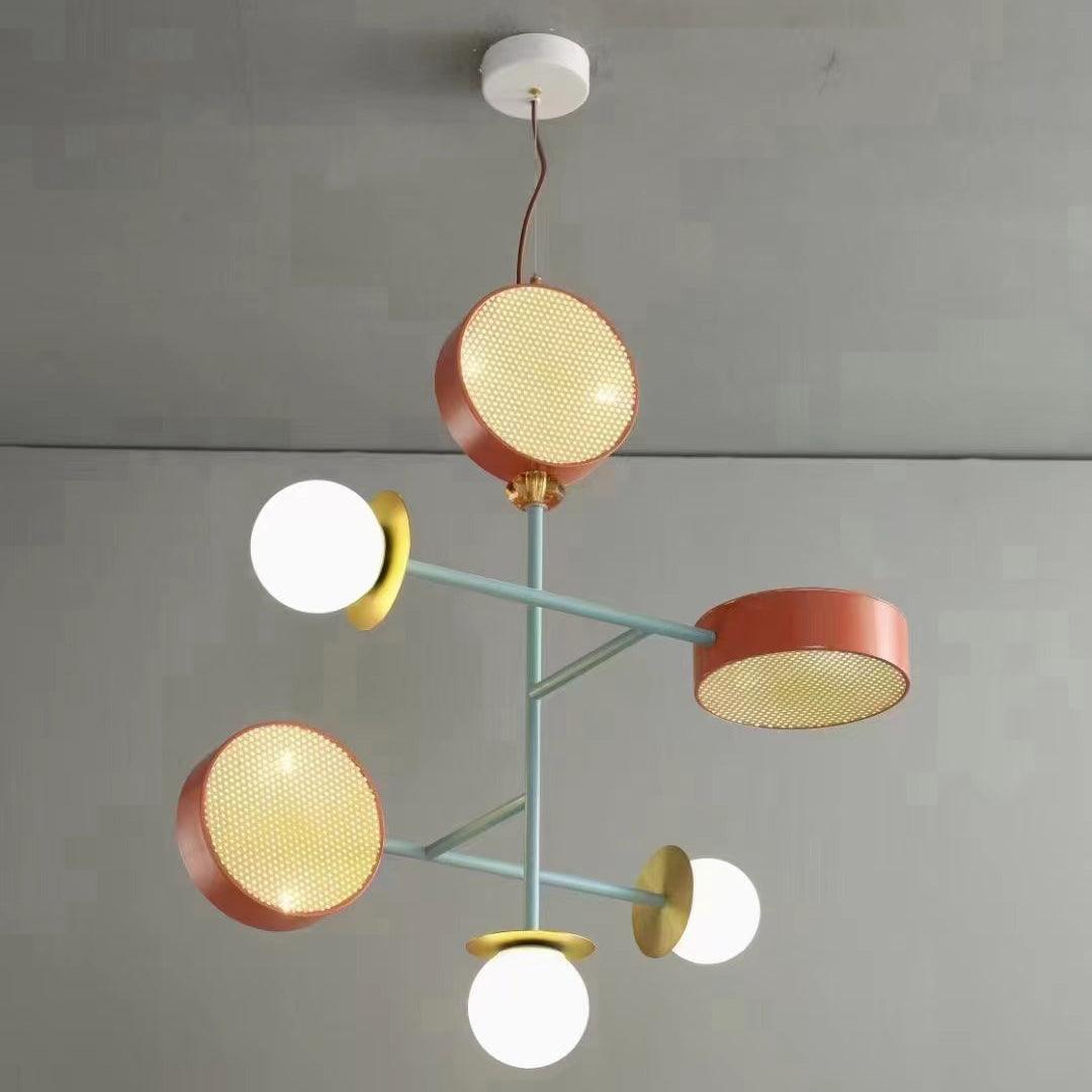 Monaco Modern Abstract Sculptural Pendant Light with Rattan and Glass Spheres