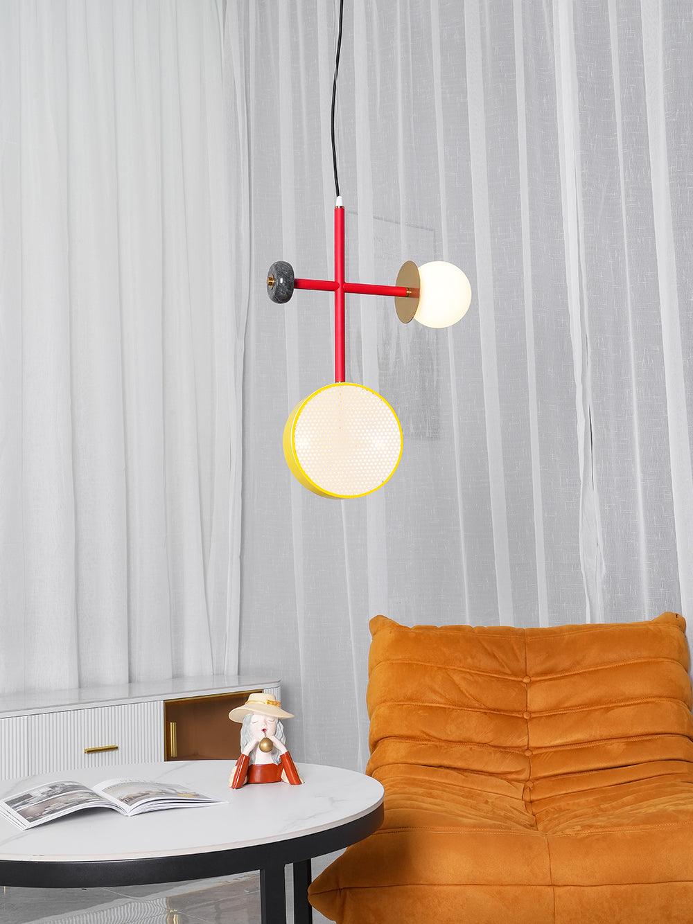 Monaco Modern Abstract Sculptural Pendant Light with Rattan and Glass Spheres