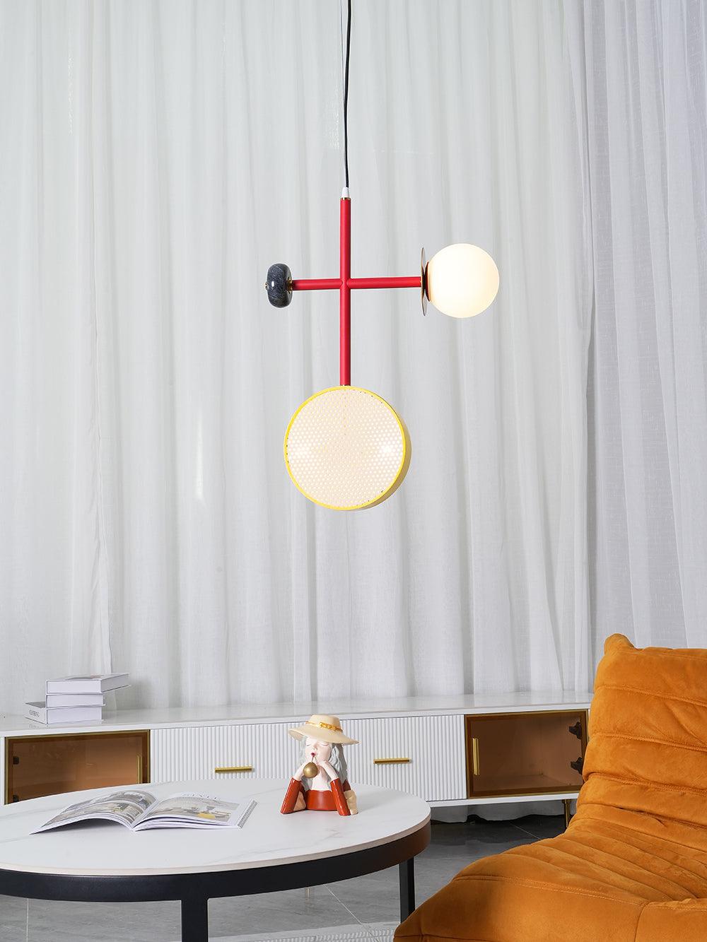 Monaco Modern Abstract Sculptural Pendant Light with Rattan and Glass Spheres