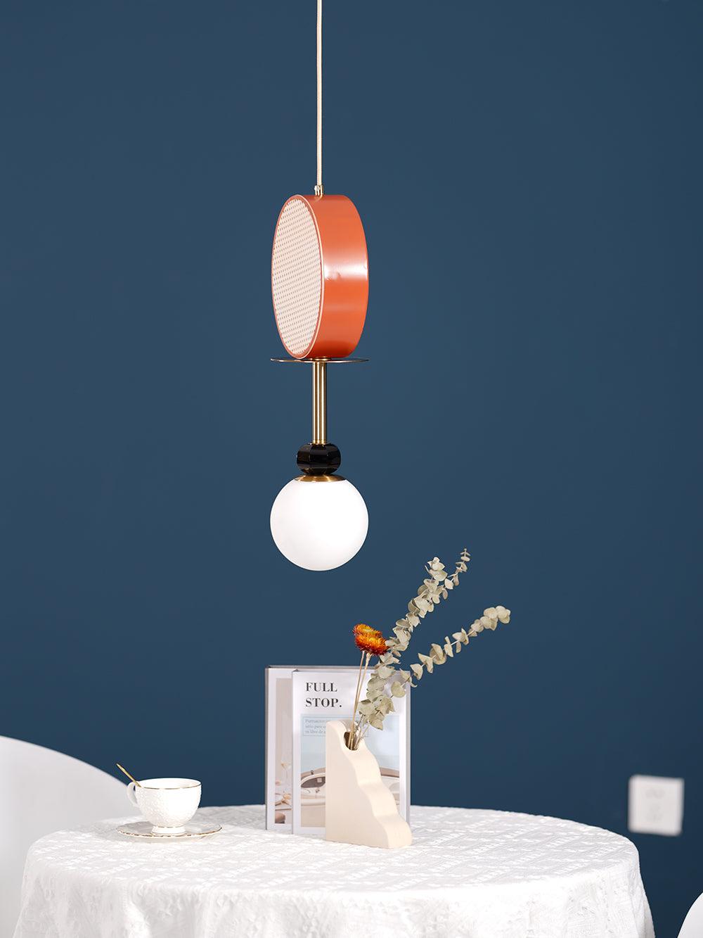 Monaco Modern Abstract Sculptural Pendant Light with Rattan and Glass Spheres