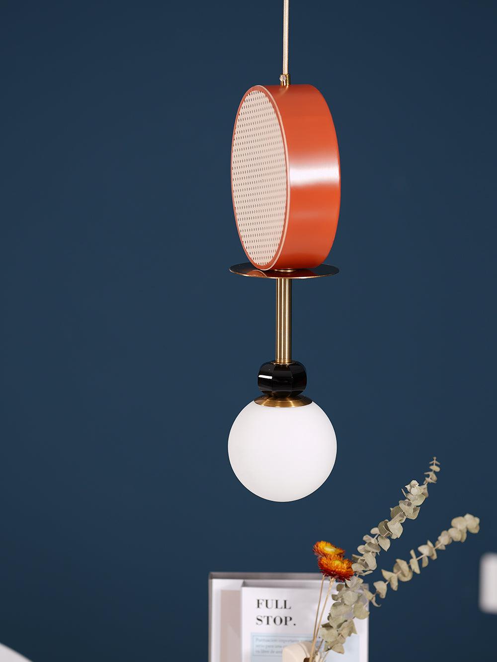 Monaco Modern Abstract Sculptural Pendant Light with Rattan and Glass Spheres