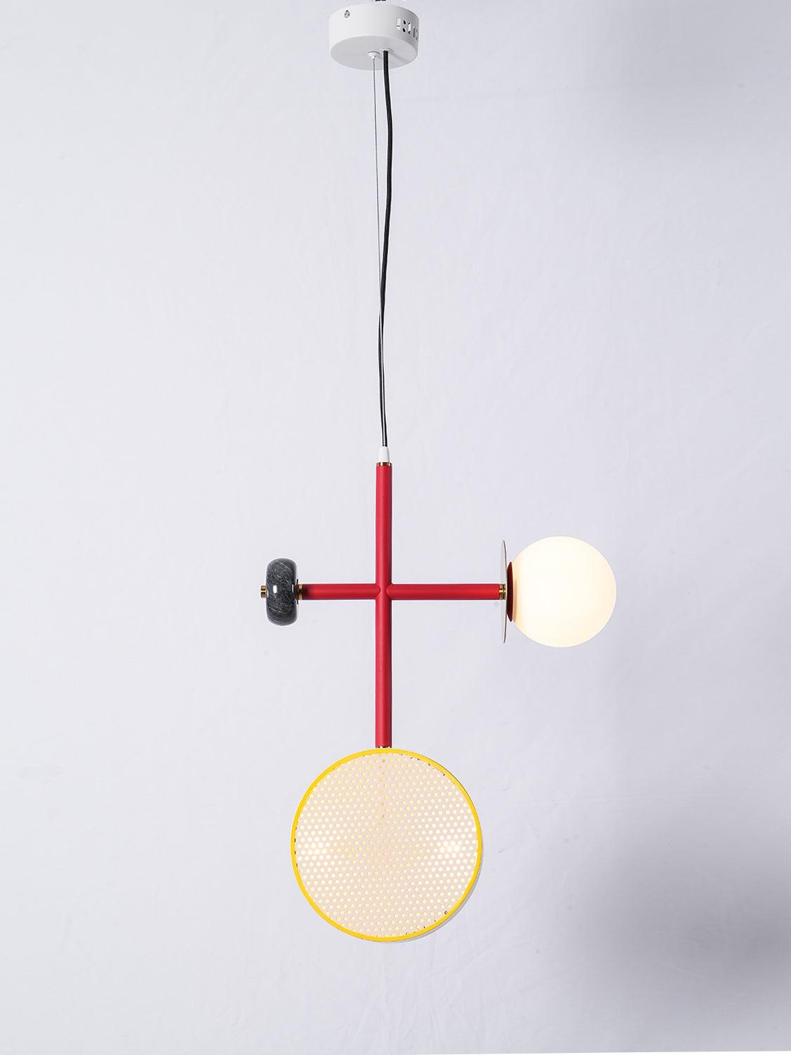 Monaco Modern Abstract Sculptural Pendant Light with Rattan and Glass Spheres