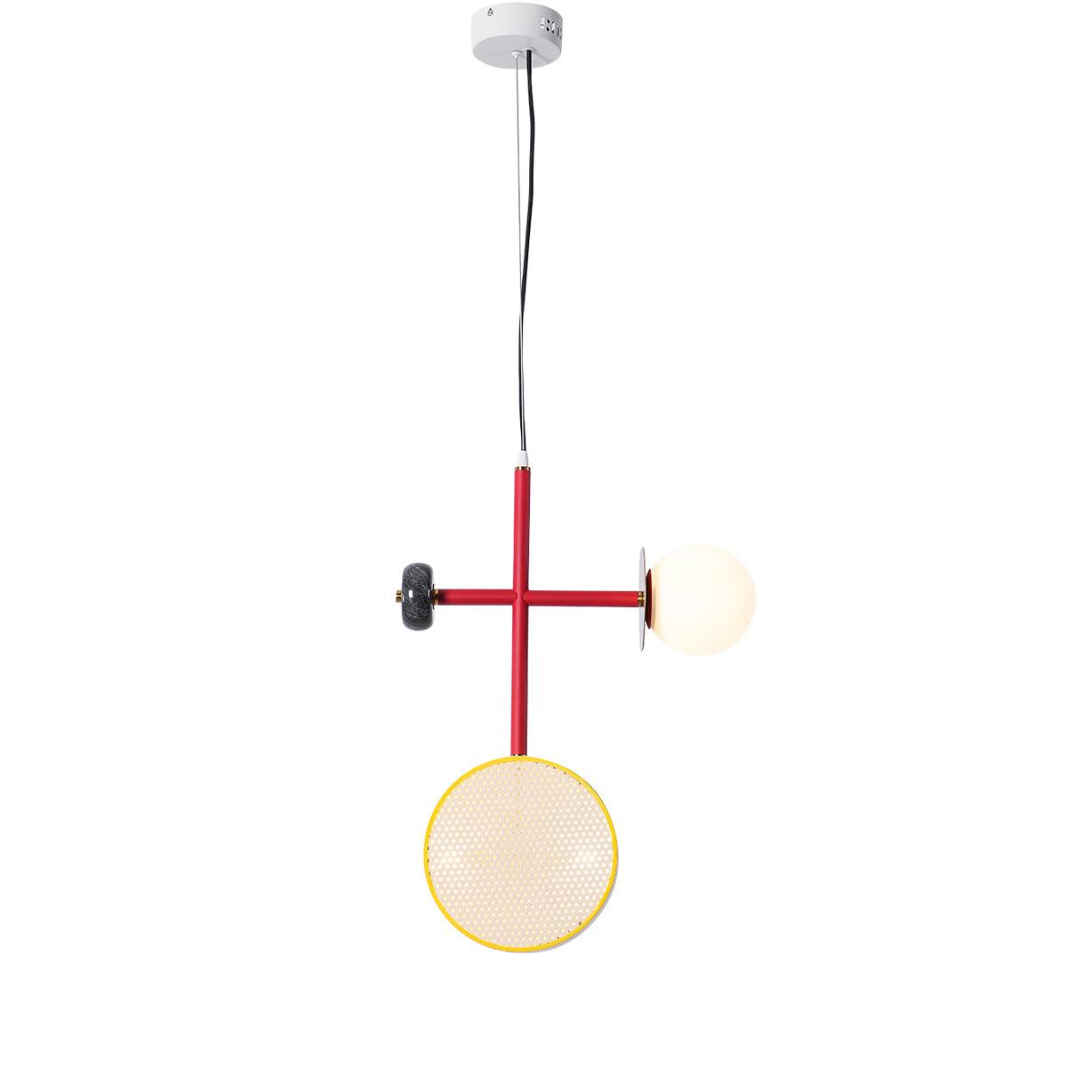 Monaco Modern Abstract Sculptural Pendant Light with Rattan and Glass Spheres