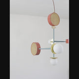 Monaco Modern Abstract Sculptural Pendant Light with Rattan and Glass Spheres