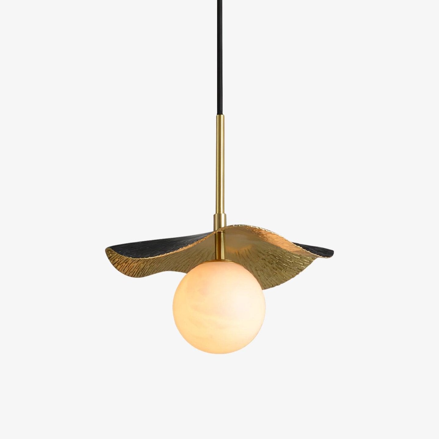 Montera Alabaster Pendant Light with Undulating Biomorphic Shade and Brass Accents