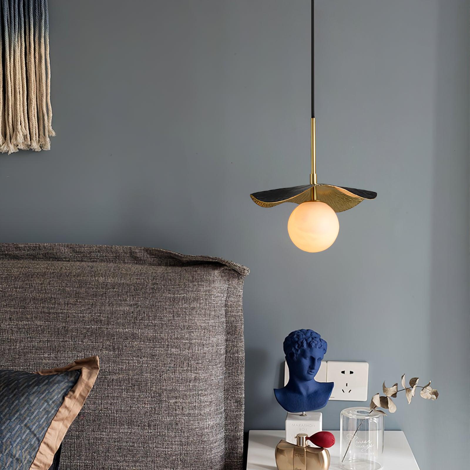Montera Alabaster Pendant Light with Undulating Biomorphic Shade and Brass Accents