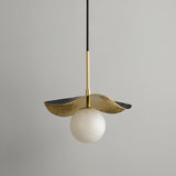 Montera Alabaster Pendant Light with Undulating Biomorphic Shade and Brass Accents