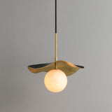 Montera Alabaster Pendant Light with Undulating Biomorphic Shade and Brass Accents
