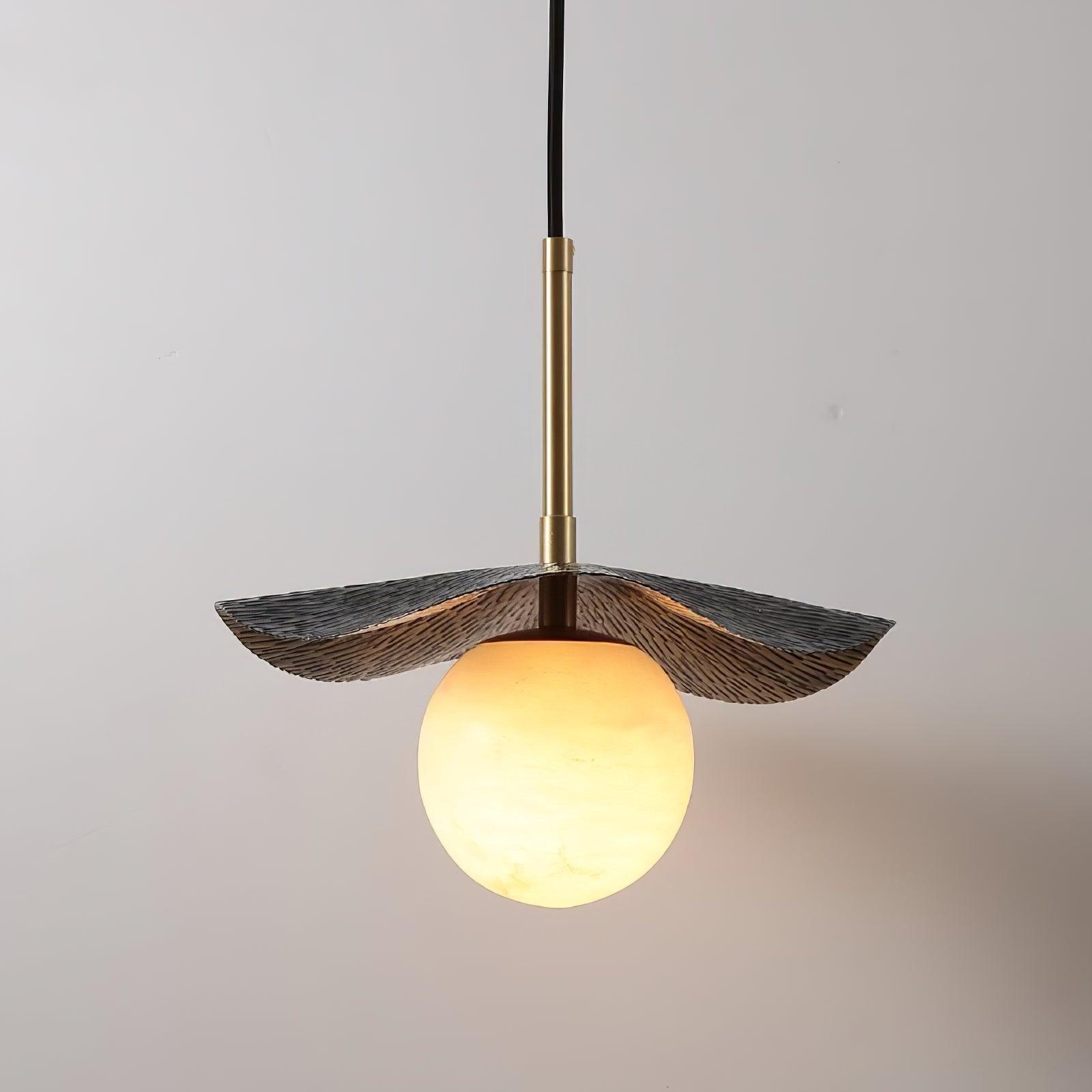 Montera Alabaster Pendant Light with Undulating Biomorphic Shade and Brass Accents