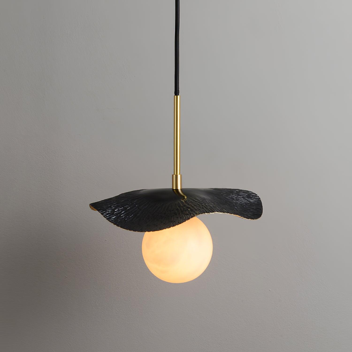 Montera Alabaster Pendant Light with Undulating Biomorphic Shade and Brass Accents