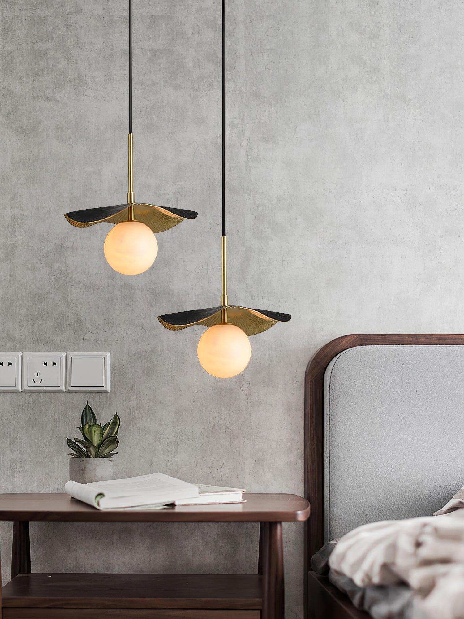 Montera Alabaster Pendant Light with Undulating Biomorphic Shade and Brass Accents