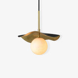 Montera Alabaster Pendant Light with Undulating Biomorphic Shade and Brass Accents