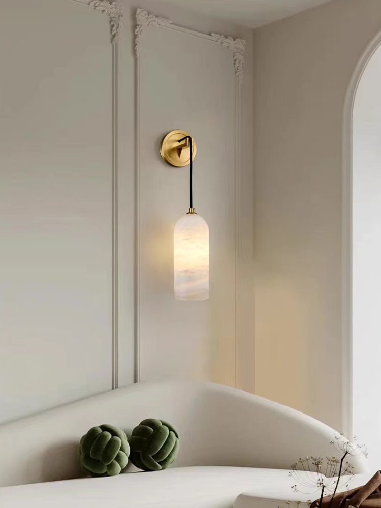 Monty Modern Alabaster Stone Wall Sconce Brass Indoor Light for Foyer and Kitchen