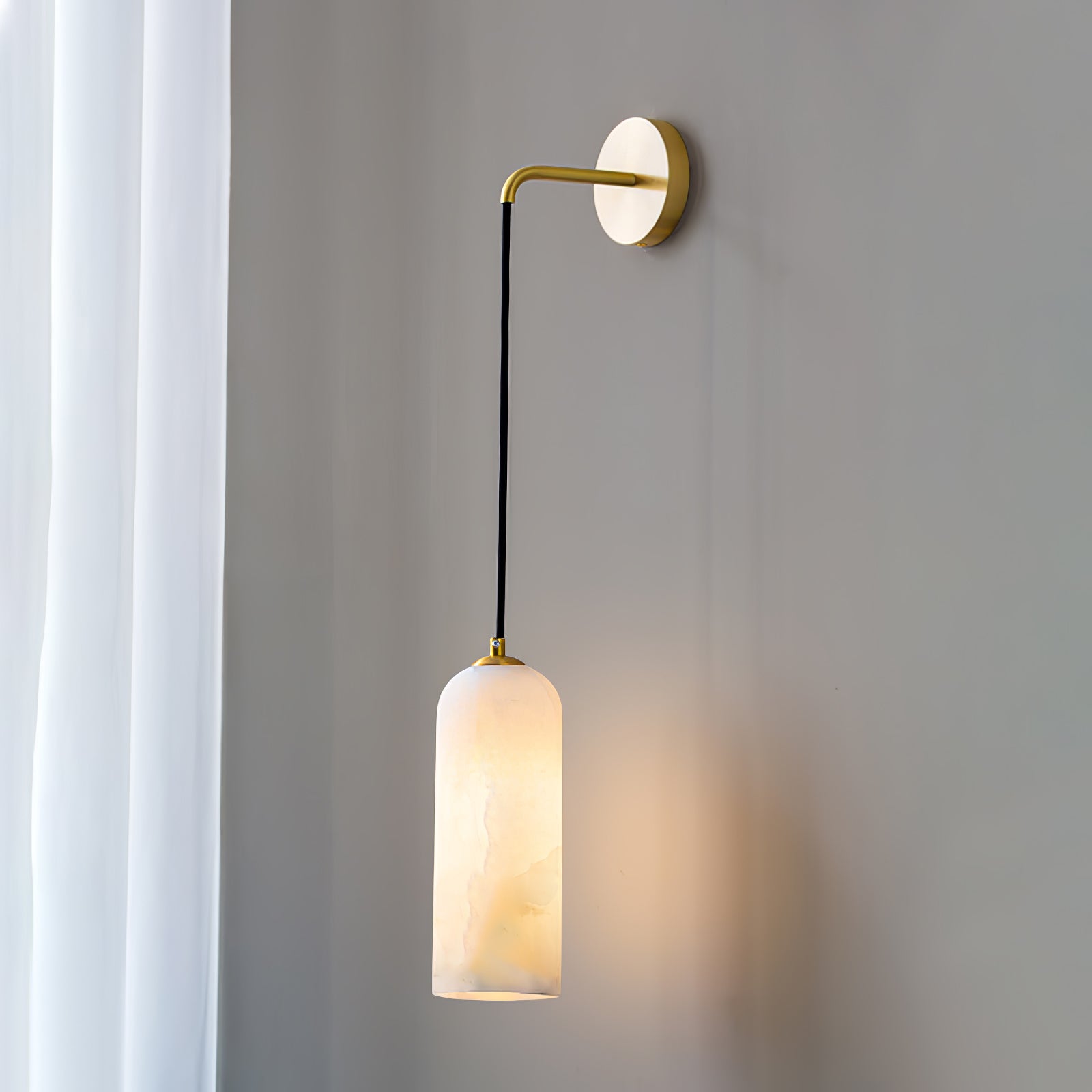 Monty Modern Alabaster Stone Wall Sconce Brass Indoor Light for Foyer and Kitchen