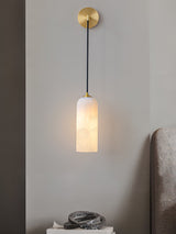 Monty Modern Alabaster Stone Wall Sconce Brass Indoor Light for Foyer and Kitchen