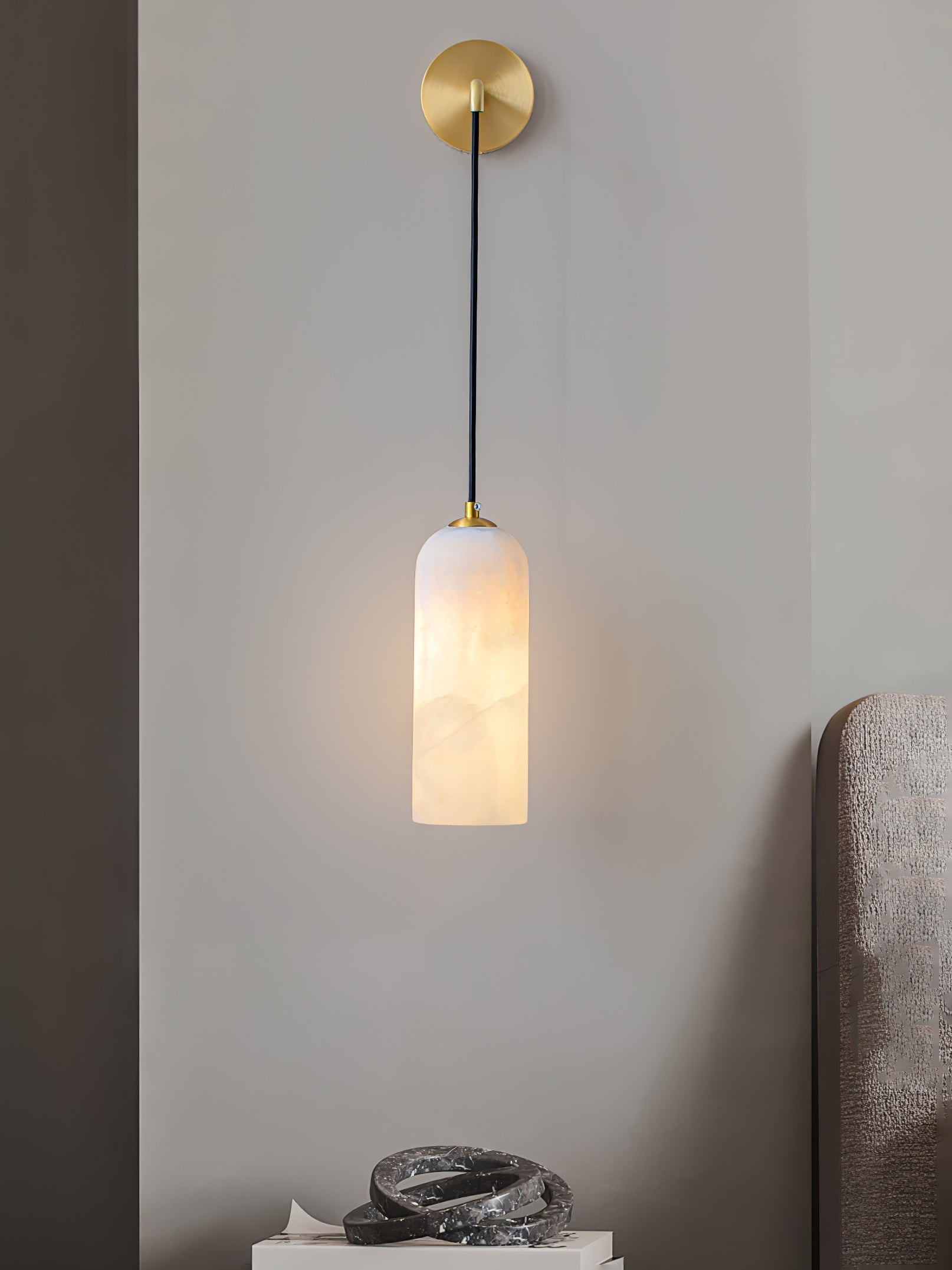Monty Modern Alabaster Stone Wall Sconce Brass Indoor Light for Foyer and Kitchen