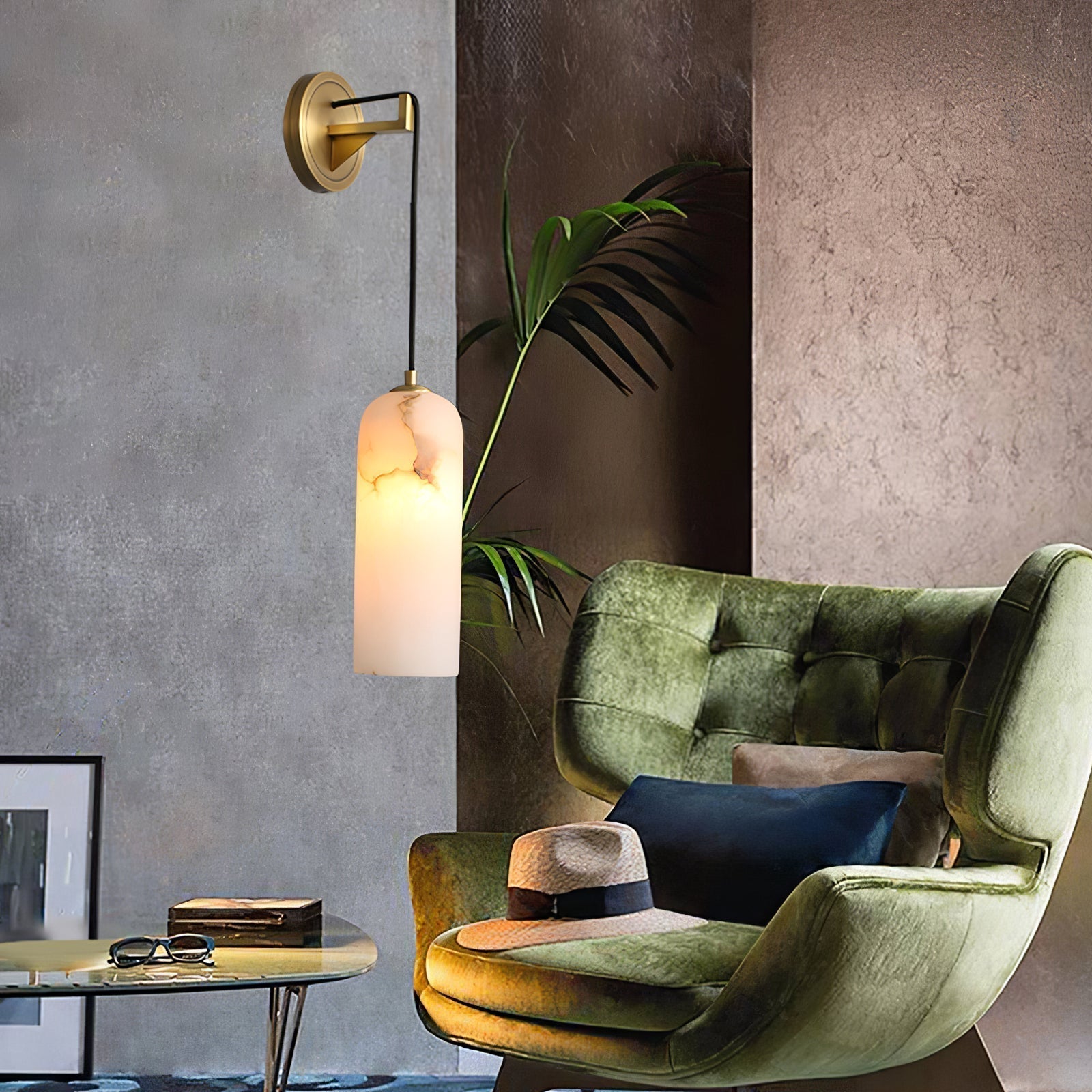 Monty Modern Alabaster Stone Wall Sconce Brass Indoor Light for Foyer and Kitchen