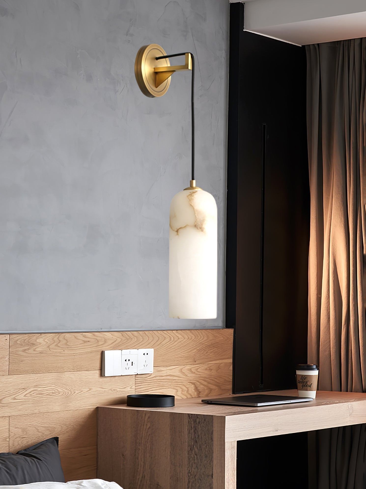 Monty Modern Alabaster Stone Wall Sconce Brass Indoor Light for Foyer and Kitchen