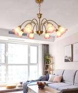 Morning Glory Blown Glass Chandelier with Copper Accents for Modern Living Spaces